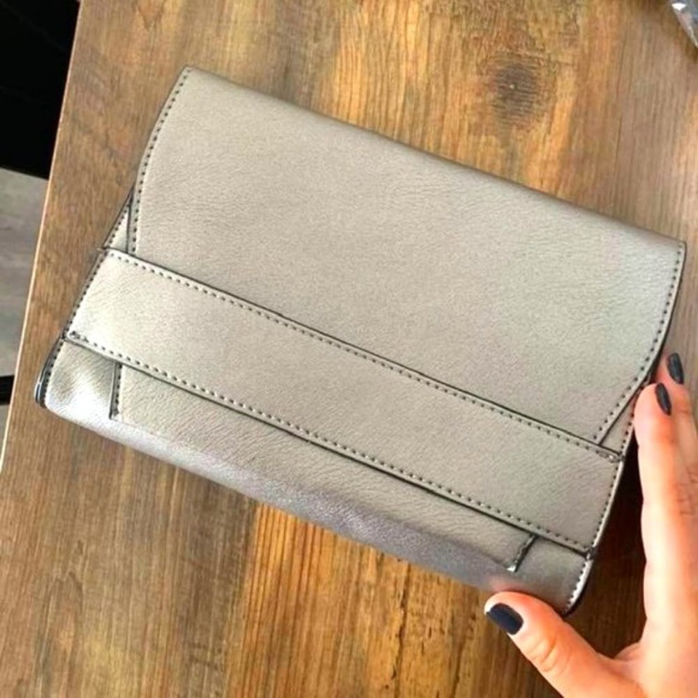 NEW Summer & Rose Silver Gray Clutch with Removable Shoulder Strap